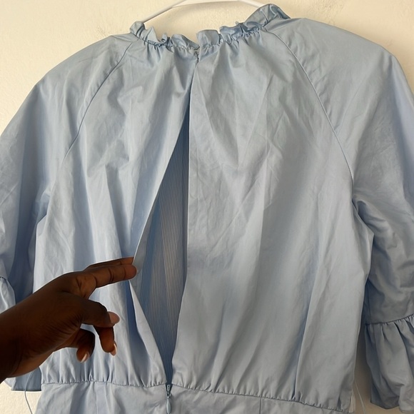 Sandro Paris Women’s Rosalyn Colorblock Pinstriped Blue Romper no size no belt - Picture 5 of 8